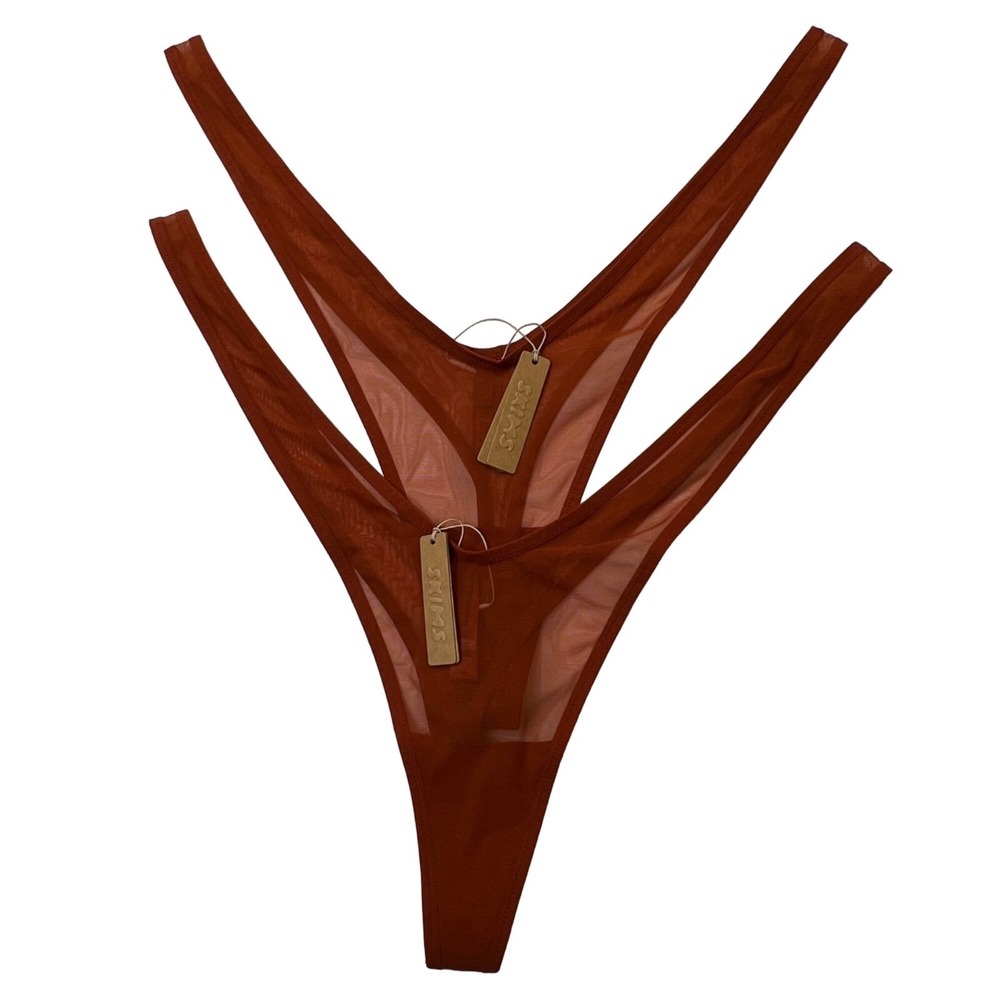 SKIMS Ultra Fine Mesh Micro Dipped Thong Chili Womens 4X